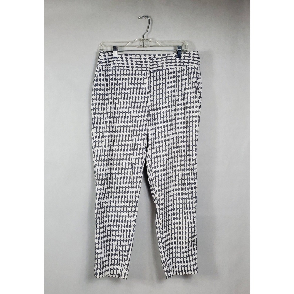 Cato Womens Navy Blue White Geometric Fretwork Print Ankle Pants Size 12 Stretch